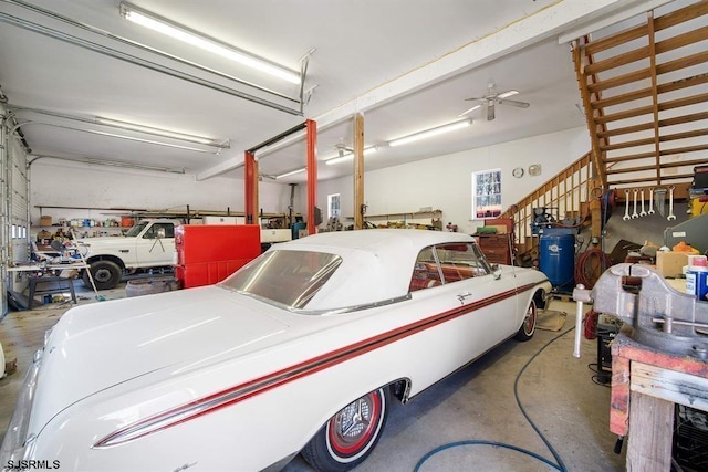 garage with ceiling fan