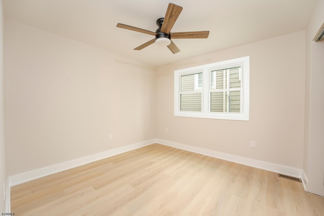 empty room featuring ceiling fan and light wood-type flooring