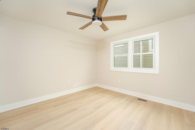 spare room featuring ceiling fan and light hardwood / wood-style floors