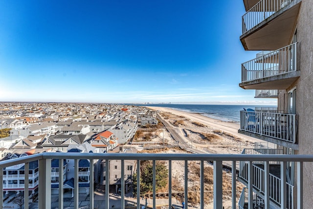 view of water feature with a beach view