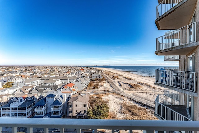 property view of water featuring a beach view