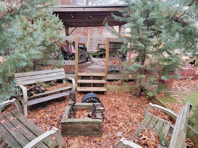 wooden terrace featuring fence