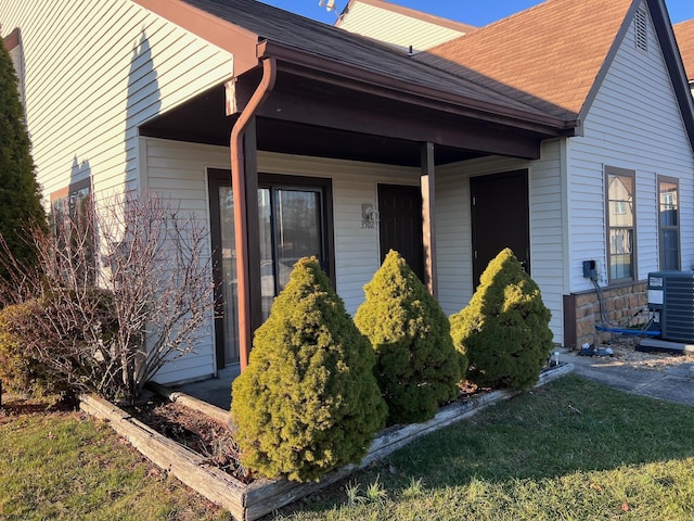 exterior space featuring covered porch and central air condition unit