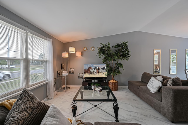 living room with vaulted ceiling