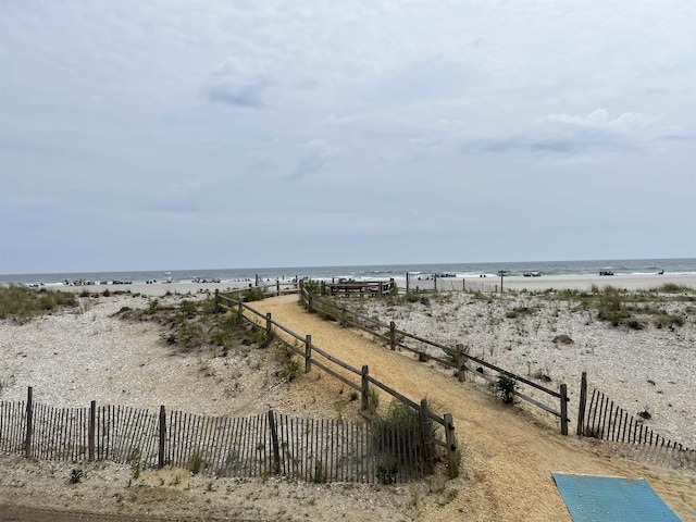 property view of water featuring a view of the beach