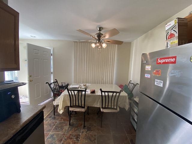 dining space featuring ceiling fan