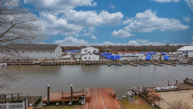 view of dock with a water view