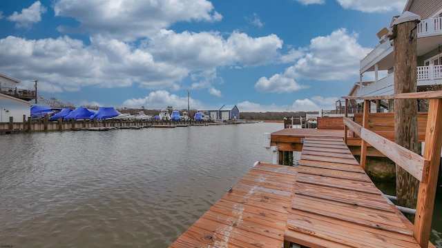 dock area with a water view