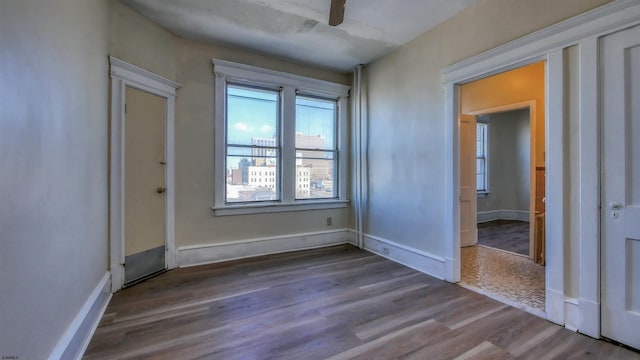 interior space featuring ceiling fan and wood-type flooring