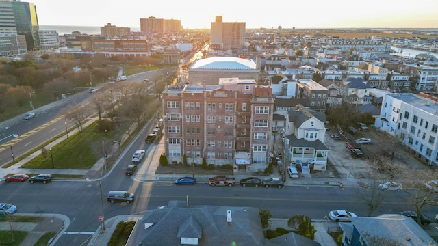 view of aerial view at dusk