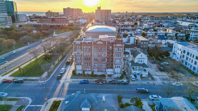 view of aerial view at dusk