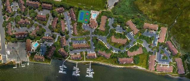 aerial view with a water view