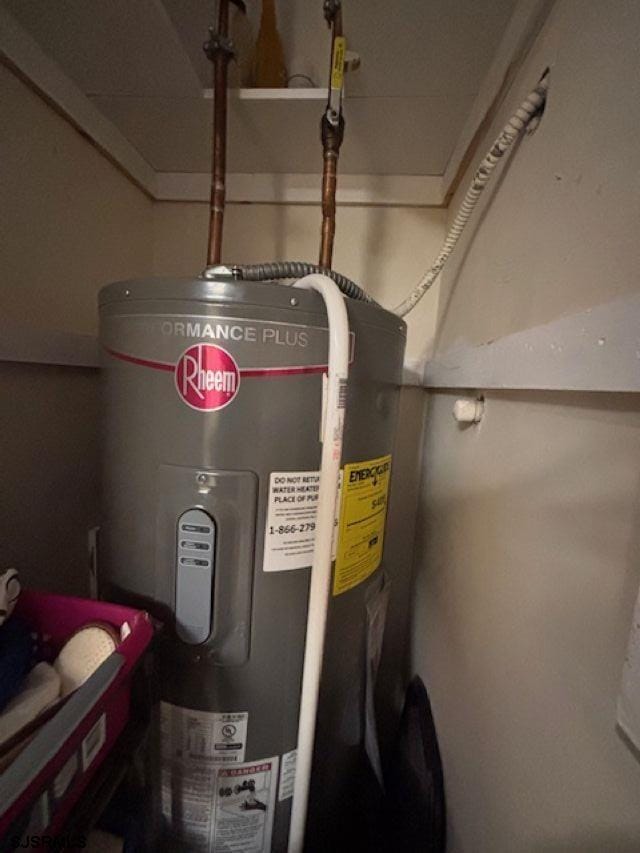 utility room featuring electric water heater