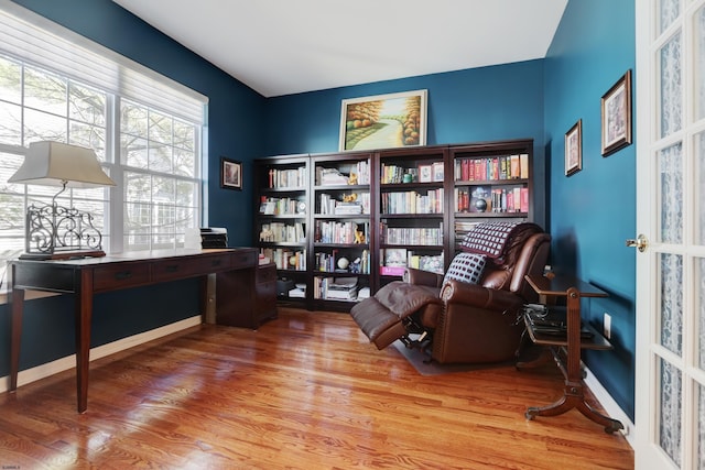 sitting room with hardwood / wood-style flooring