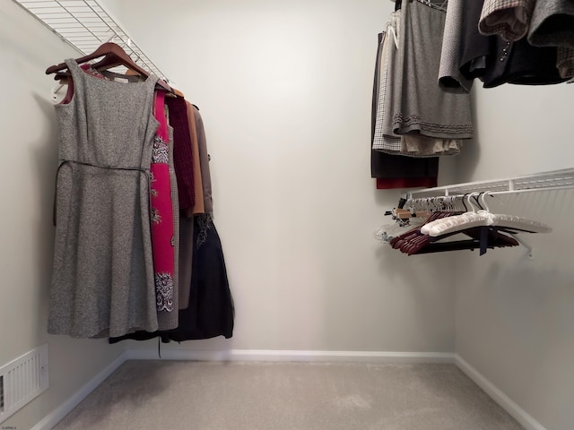 walk in closet featuring carpet flooring