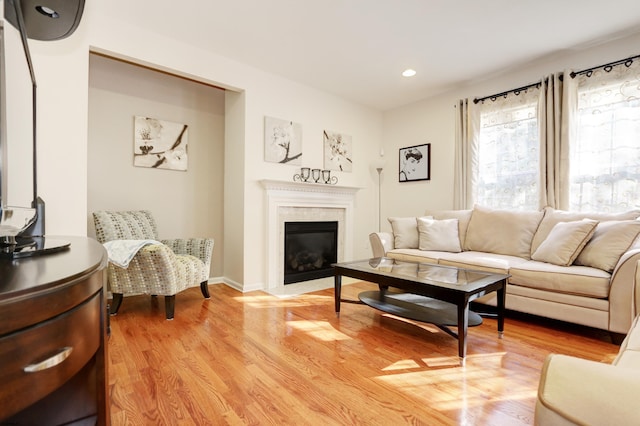 living room with light hardwood / wood-style floors