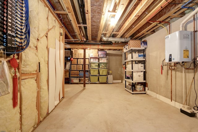 basement featuring water heater