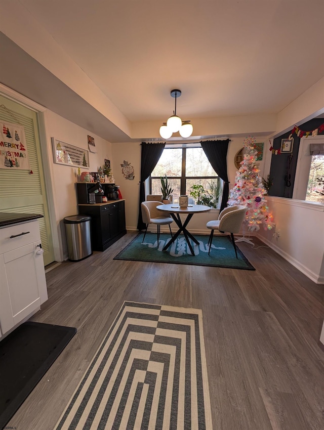 dining space with dark wood-type flooring