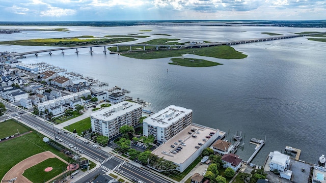 aerial view featuring a water view