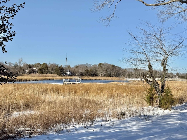 exterior space with a water view