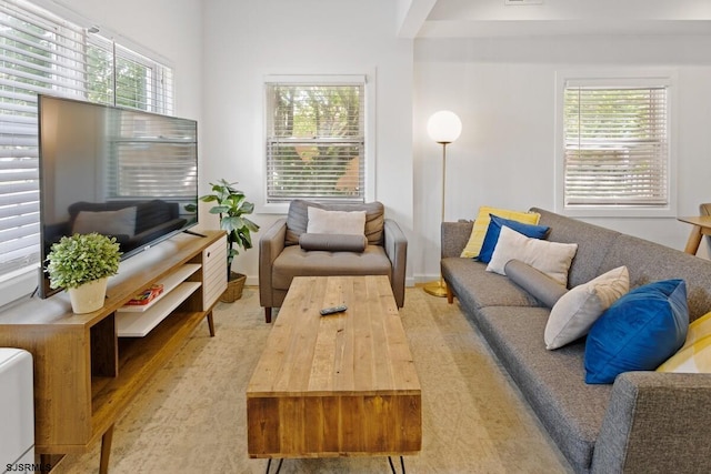 living area with light hardwood / wood-style flooring