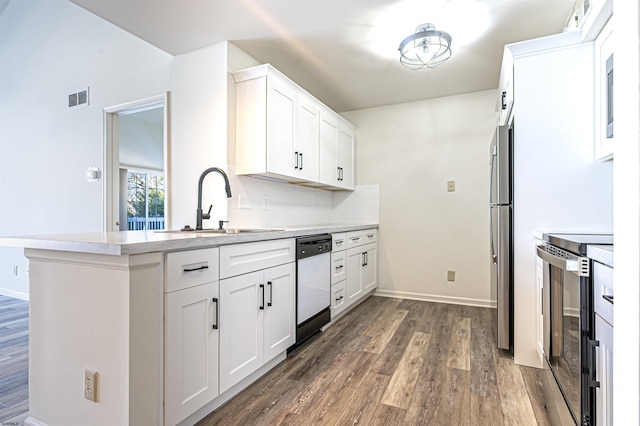 kitchen with dishwasher, white cabinets, range with electric stovetop, and sink