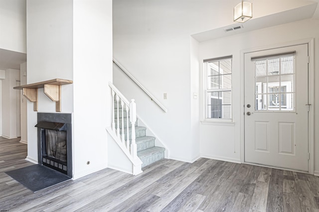 foyer with light wood-type flooring