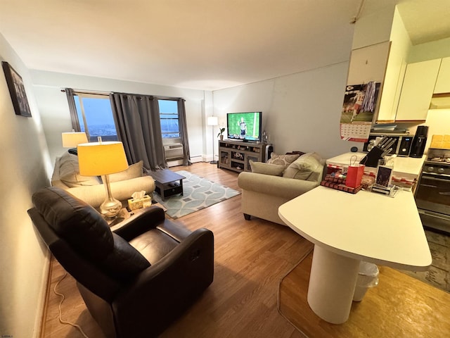 living room with dark wood-type flooring