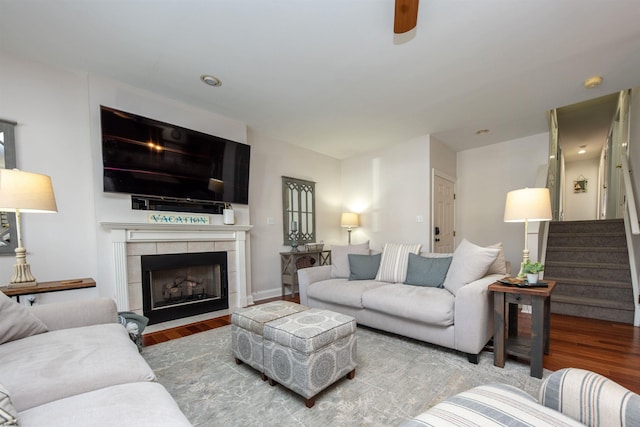 living room featuring a fireplace and hardwood / wood-style floors