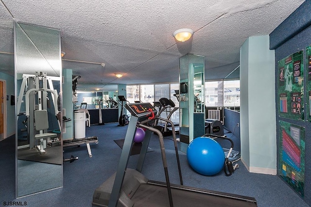 workout area with a textured ceiling, baseboards, and a healthy amount of sunlight