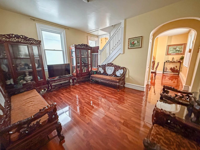 living room with wood-type flooring