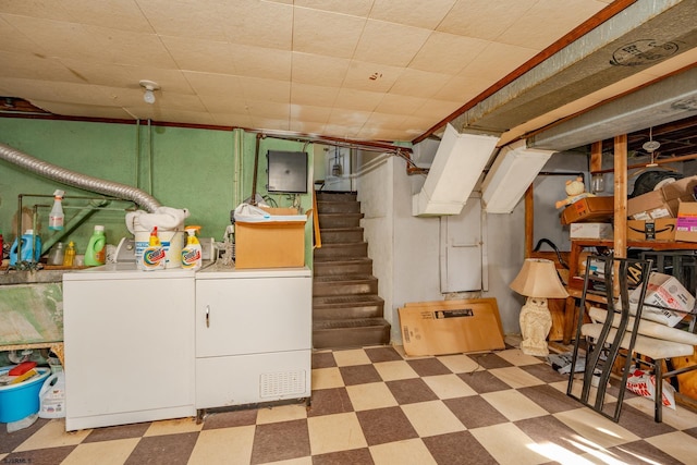 basement with independent washer and dryer