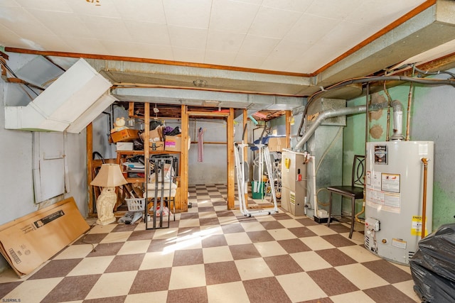 basement with water heater