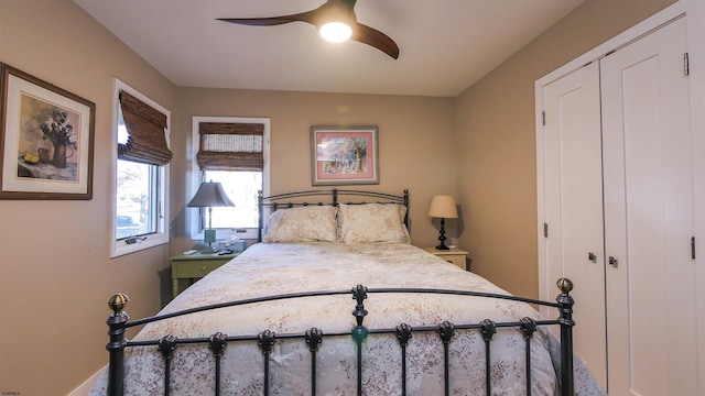 bedroom featuring a closet and ceiling fan