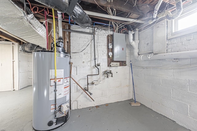 utility room with electric panel and water heater