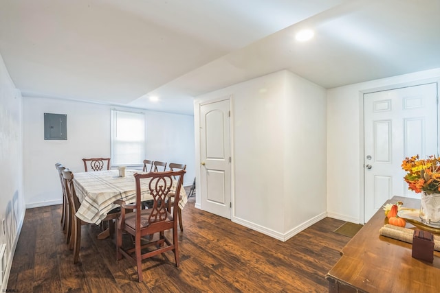 dining space featuring dark hardwood / wood-style flooring and electric panel