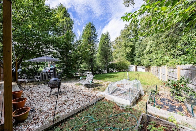 view of yard featuring a fire pit