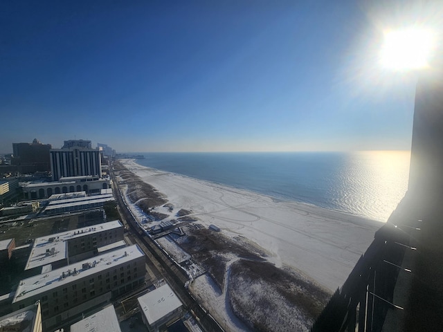 property view of water featuring a view of the beach