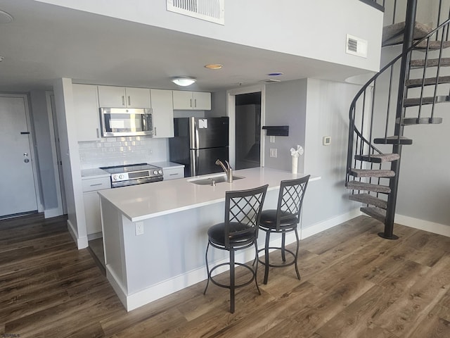 kitchen featuring tasteful backsplash, appliances with stainless steel finishes, sink, and dark hardwood / wood-style flooring