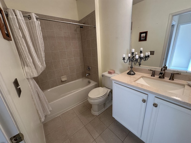 full bathroom featuring toilet, tile patterned flooring, shower / bath combo, and vanity