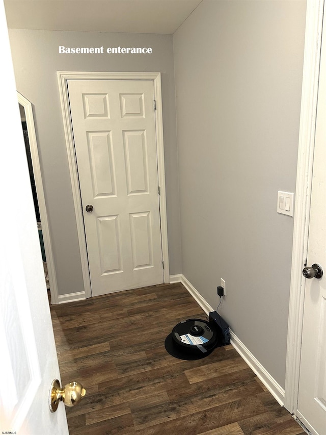 clothes washing area featuring dark wood-type flooring