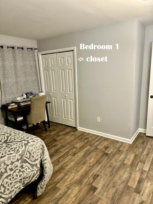 bedroom with a closet and hardwood / wood-style flooring