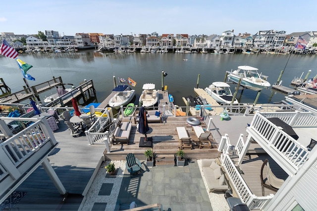 view of dock with a water view