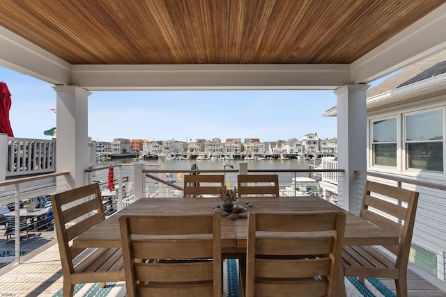 wooden deck with a water view