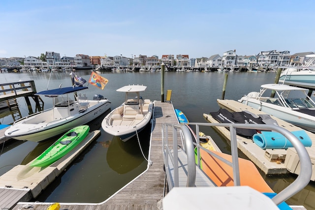 view of dock with a water view