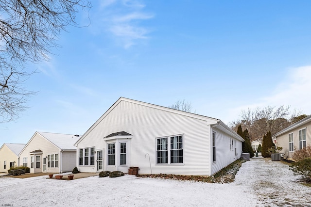 snow covered property with cooling unit