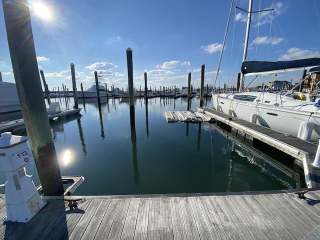 view of dock with a water view