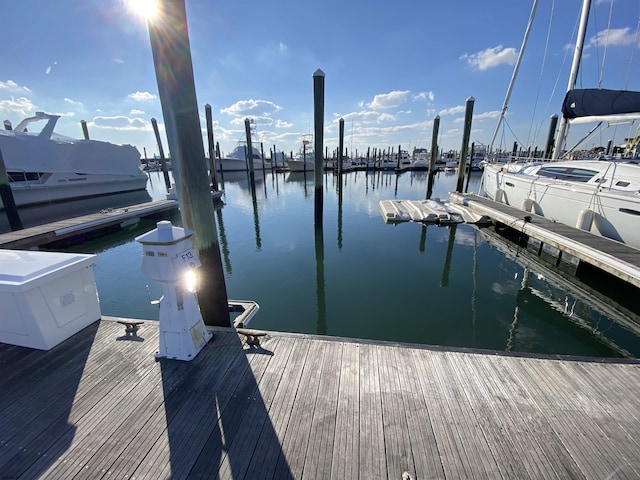 view of dock with a water view