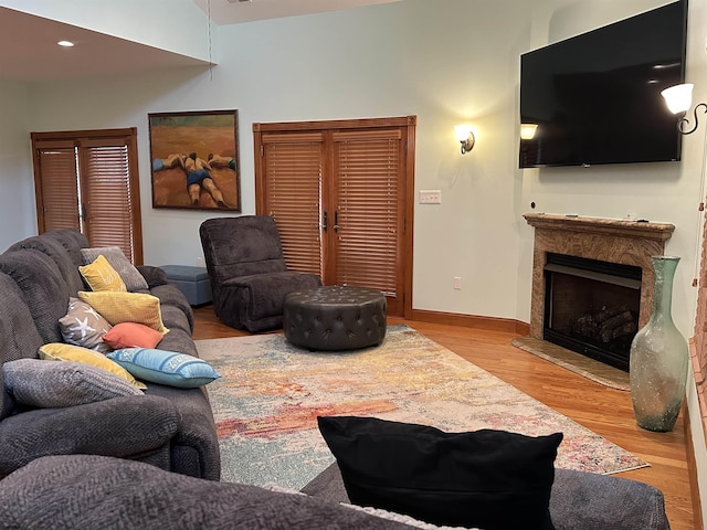 living room with light wood-type flooring