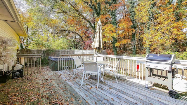 wooden deck with grilling area